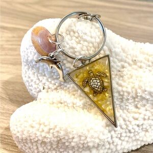 119. Sea Turtle Triangle Keychain with Shell & Dolphin Charms